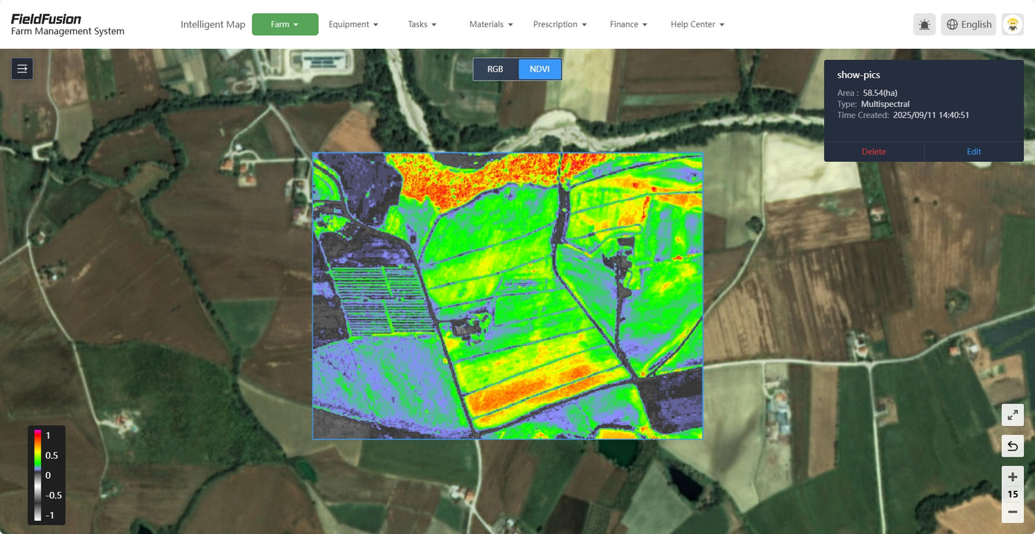 NDVI field imagery showing crop variability and color zones