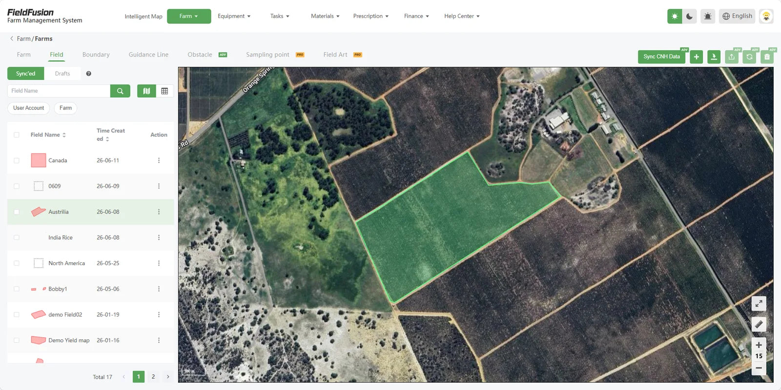 FieldFusion field list and mapped field boundary