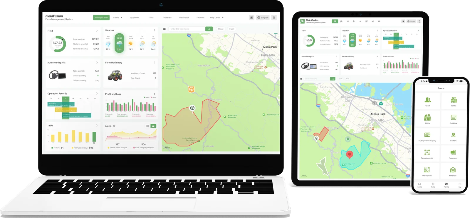 FieldFusion displayed on a laptop, tablet, and mobile phone