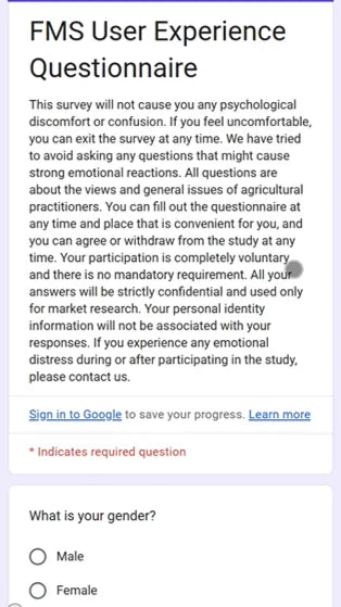 FieldFusion user experience questionnaire