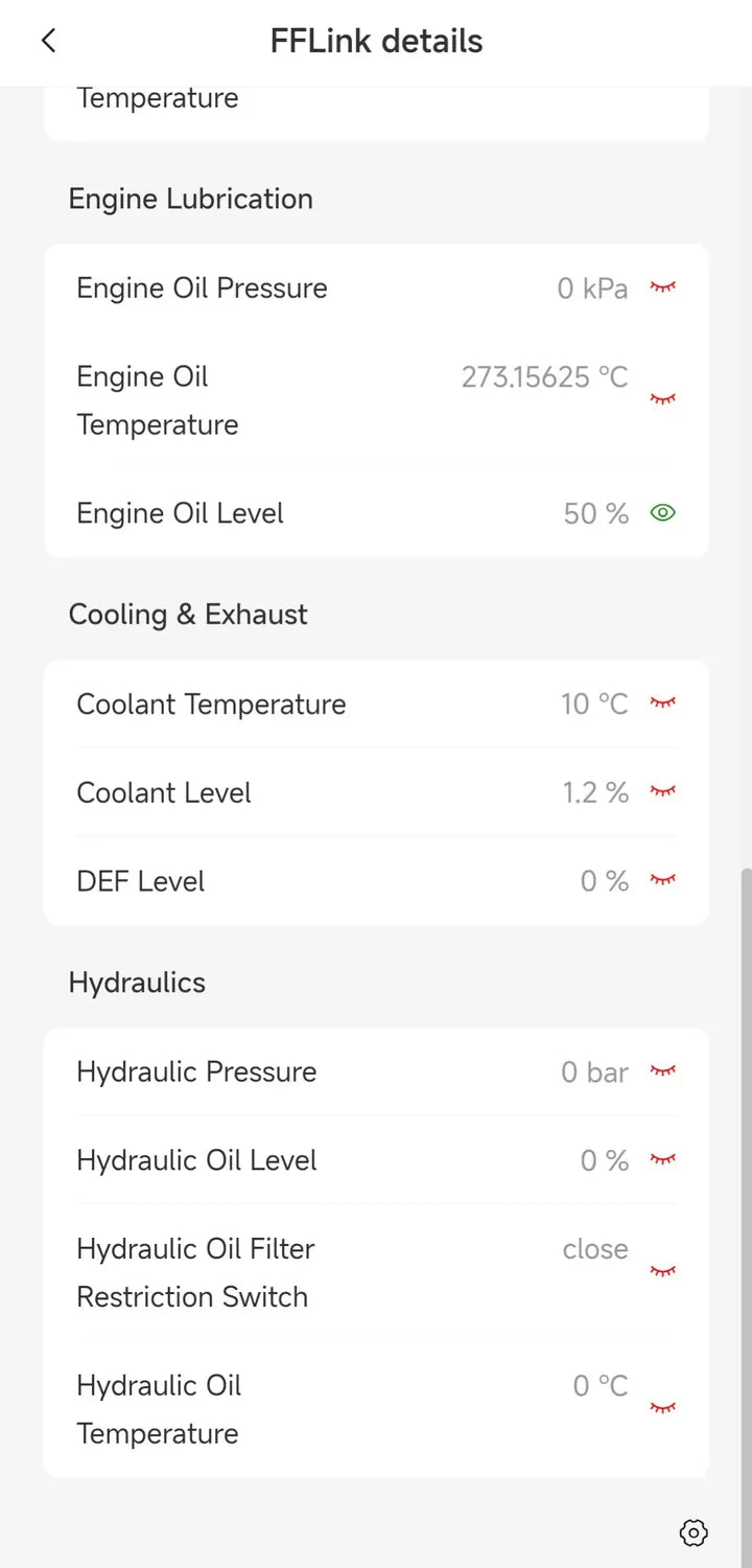 FFLink OBD parameters in the FieldFusion app