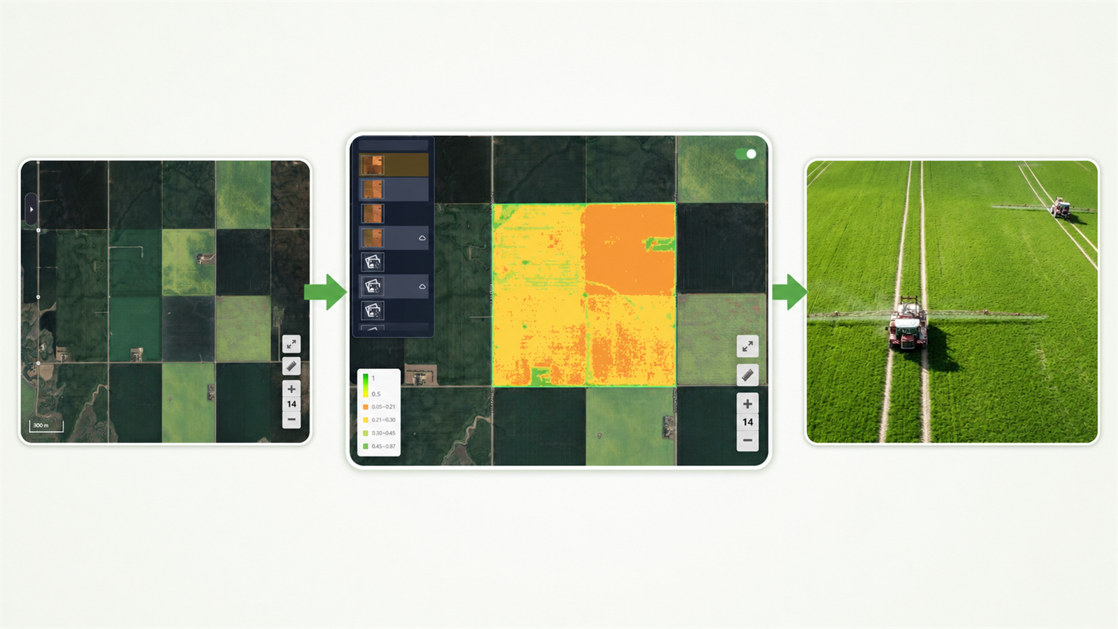 Workflow from field satellite data to a FieldFusion prescription map and real-world spraying